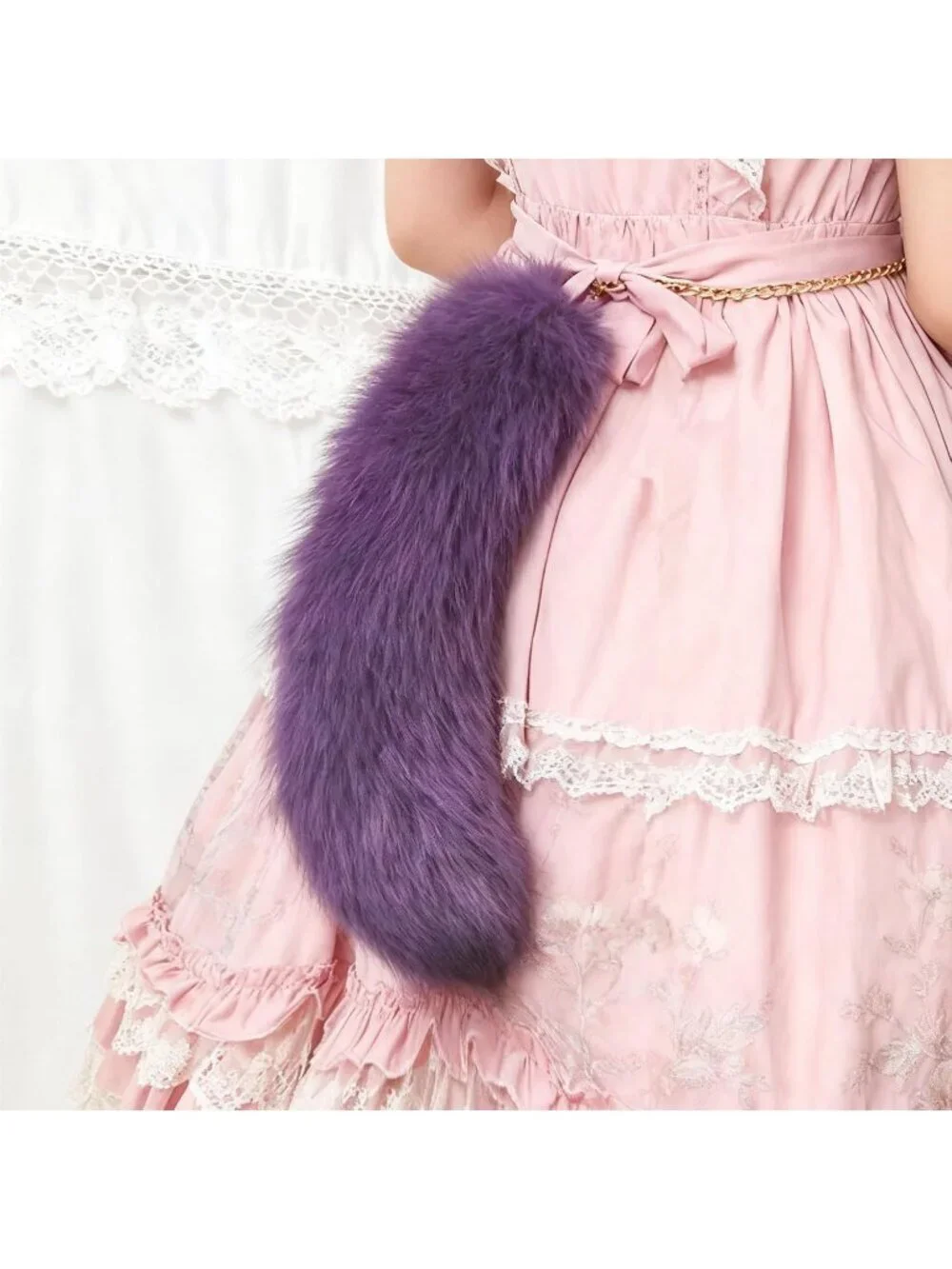Women's Purple Fluffy Fox Tail Cosplay Keychain Birthday Party Costume Handbag